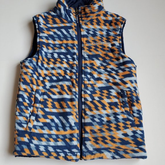 COLUMBIA Boys Fleece Blue Reversible Puffer Outdoor Vest Camping Travel Fall - Picture 2 of 9